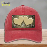 Gold White Hearts Butterfly Oil Rubbed Novelty License Plate Hat Unconstructed Cotton / Red