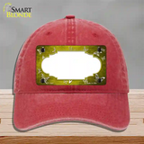 Yellow White Scallop Butterfly Oil Rubbed Novelty License Plate Hat Unconstructed Cotton / Red