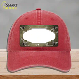 Gold White Scallop Butterfly Oil Rubbed Novelty License Plate Hat Unconstructed Cotton / Red