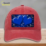 Blue White Dragonfly Hearts Oil Rubbed Novelty License Plate Hat Unconstructed Cotton / Red