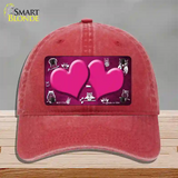 Pink White Owl Hearts Oil Rubbed Novelty License Plate Hat Unconstructed Cotton / Red