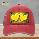 Yellow White Owl Hearts Oil Rubbed Novelty License Plate Hat Unconstructed Cotton / Red