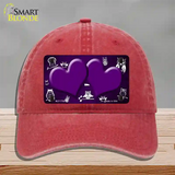 Purple White Owl Hearts Oil Rubbed Novelty License Plate Hat Unconstructed Cotton / Red