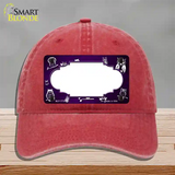 Purple White Owl Scallop Oil Rubbed Novelty License Plate Hat Unconstructed Cotton / Red