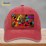 Orange Splatter Oil Rubbed Novelty License Plate Hat Unconstructed Cotton / Red