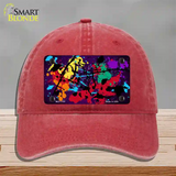 Purple Splatter Oil Rubbed Novelty License Plate Hat Unconstructed Cotton / Red