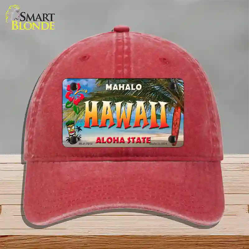 Hawaii State Novelty License Plate Hat Unconstructed Cotton / Red