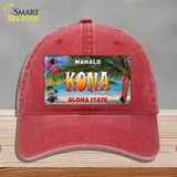 Kona Hawaii State Novelty License Plate Hat Unconstructed Cotton / Red