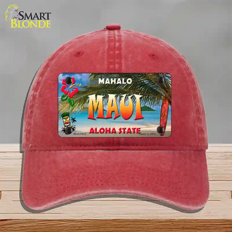 Maui Hawaii State Novelty License Plate Hat Unconstructed Cotton / Red