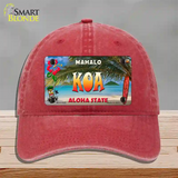 Koa Hawaii State Novelty License Plate Hat Unconstructed Cotton / Red