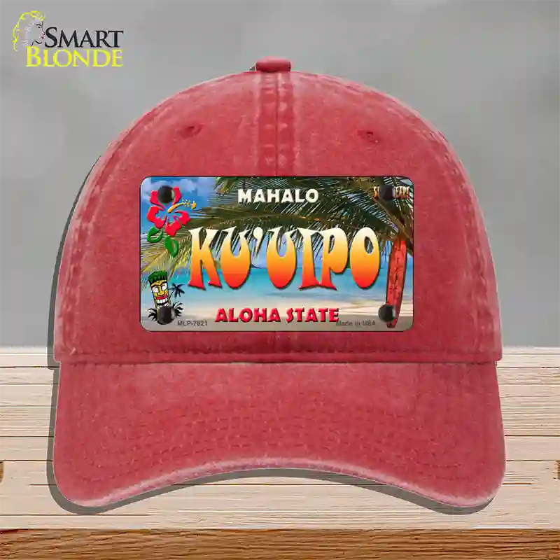 Ku uipo Hawaii State Novelty License Plate Hat Unconstructed Cotton / Red