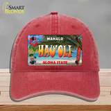 Hau oli Hawaii State Novelty License Plate Hat Unconstructed Cotton / Red