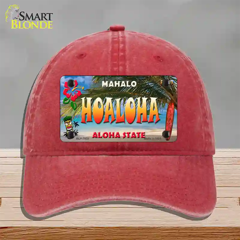 Hoaloha Hawaii State Novelty License Plate Hat Unconstructed Cotton / Red