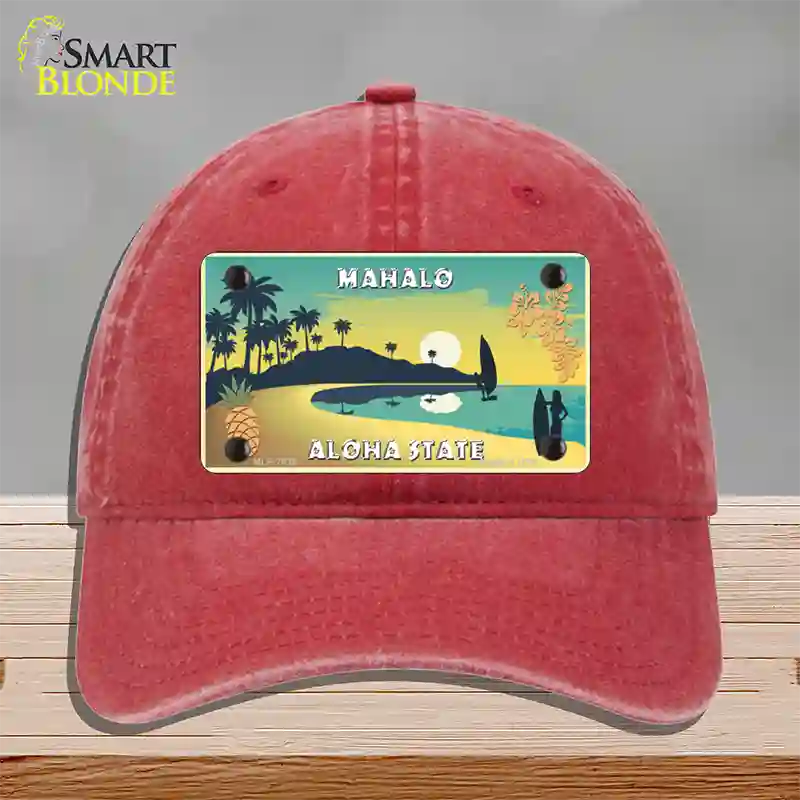 Mahalo Pineapple Hawaii Blank State Novelty License Plate Hat Unconstructed Cotton / Red