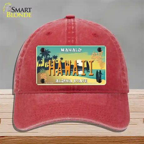 Hawaii Pineapple Novelty License Plate Hat Unconstructed Cotton / Red