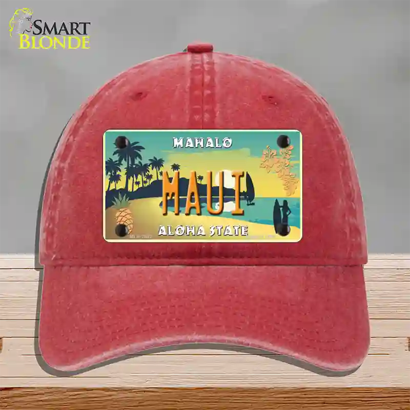 Maui Hawaii Pineapple Novelty License Plate Hat Unconstructed Cotton / Red