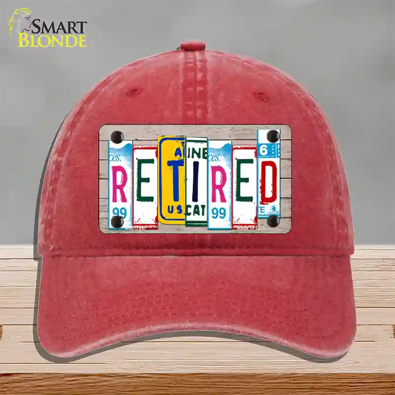 Retired License Plate Art Wood Novelty License Plate Hat Unconstructed Cotton / Red