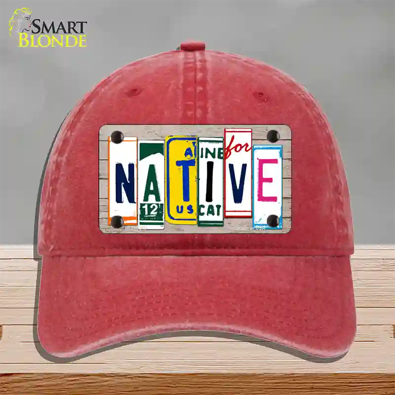 Native License Plate Art Wood Novelty License Plate Hat Unconstructed Cotton / Red