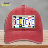 Believe License Plate Art Wood Novelty License Plate Hat Unconstructed Cotton / Red