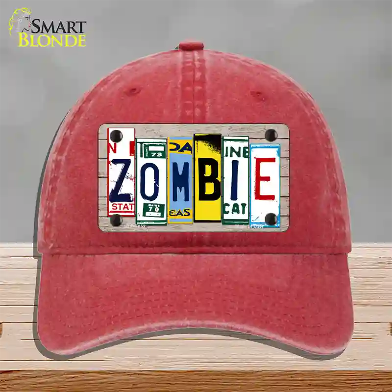 Zombie License Plate Art Wood Novelty License Plate Hat Unconstructed Cotton / Red