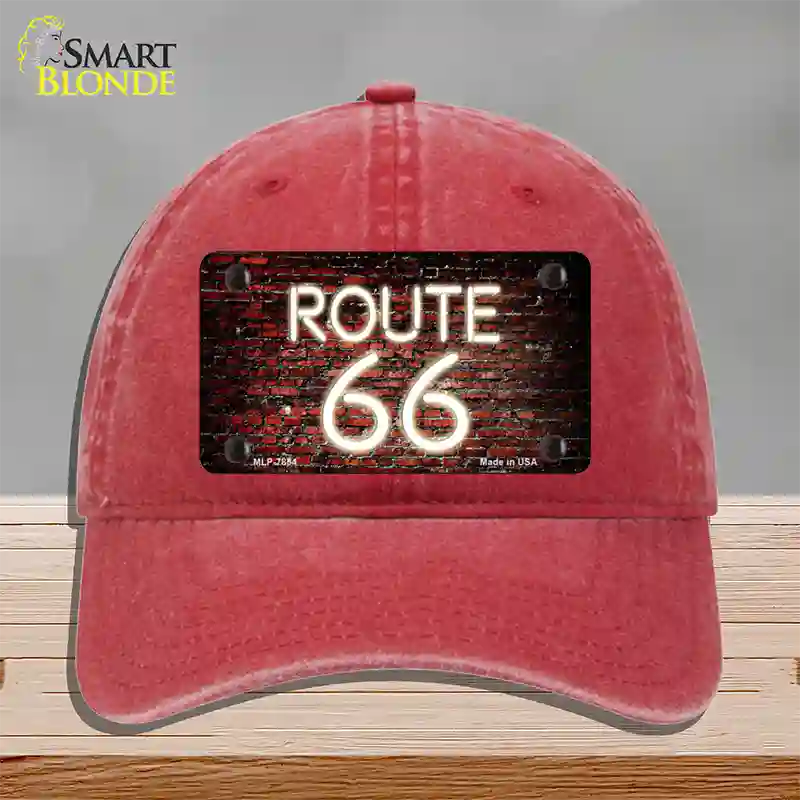 Route 66 Neon Brick Novelty License Plate Hat Unconstructed Cotton / Red