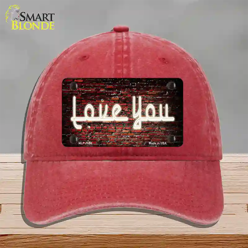 Love You On Brick Wall Novelty License Plate Hat Unconstructed Cotton / Red