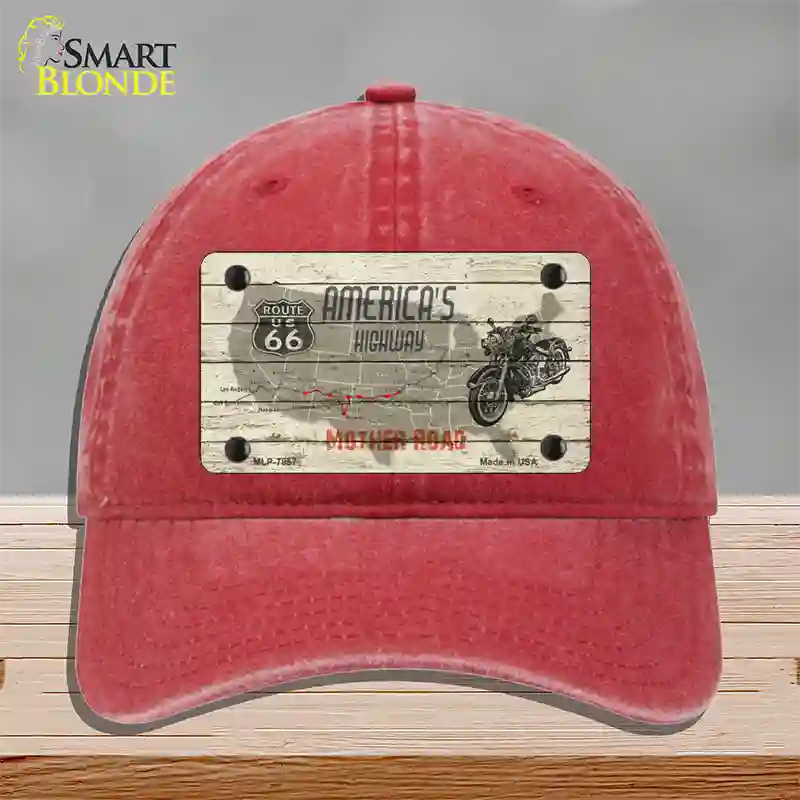 Americas Highway Route 66 Novelty License Plate Hat Unconstructed Cotton / Red