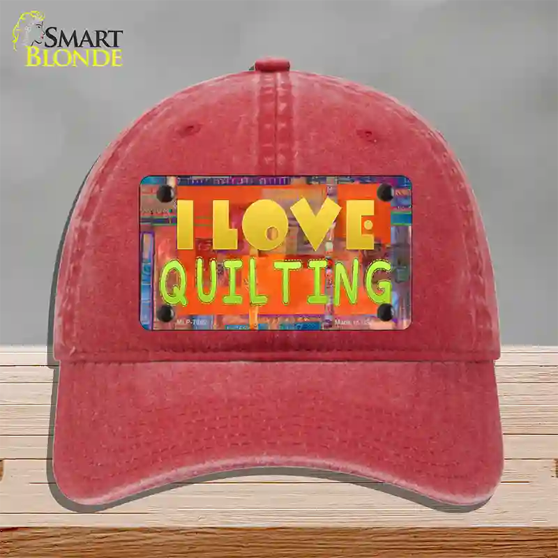 I Love Quilting Novelty License Plate Hat Unconstructed Cotton / Red