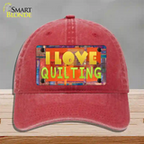 I Love Quilting Novelty License Plate Hat Unconstructed Cotton / Red