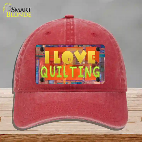 I Love Quilting Novelty License Plate Hat Unconstructed Cotton / Red