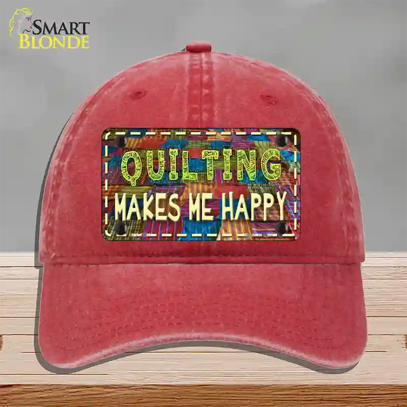 Quilting Makes Me Happy Novelty License Plate Hat Unconstructed Cotton / Red