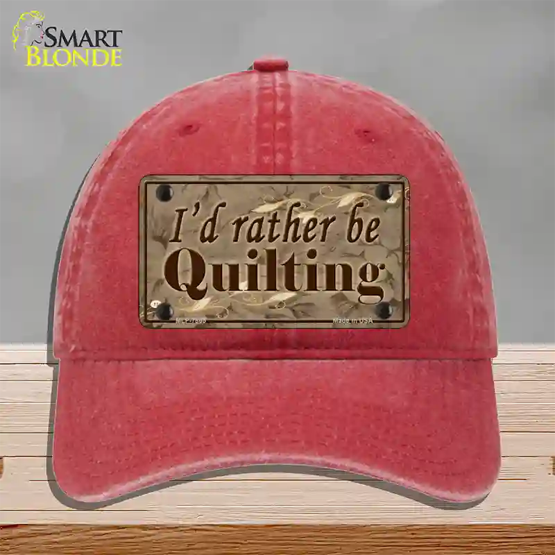 Id Rather Be Quilting Novelty License Plate Hat Unconstructed Cotton / Red