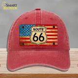 Route 66 American Flag Novelty License Plate Hat Unconstructed Cotton / Red