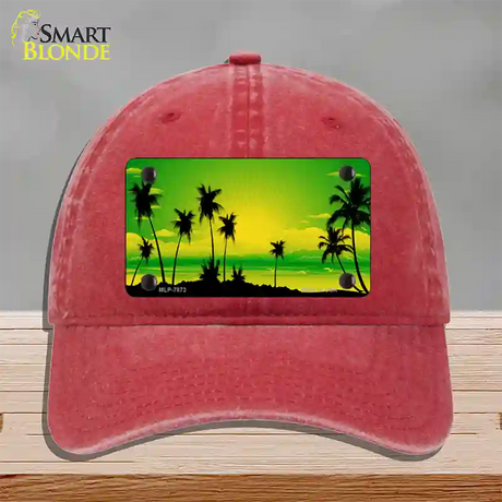 Sunset Yellow Green Novelty License Plate Hat Unconstructed Cotton / Red