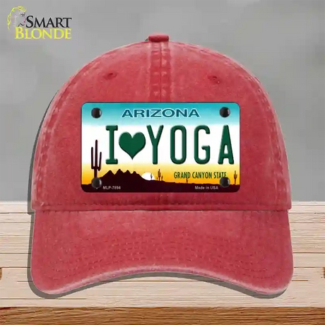 I Love Yoga Novelty License Plate Hat Unconstructed Cotton / Red