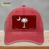 South Carolina Flag Burgundy Novelty License Plate Hat Unconstructed Cotton / Red