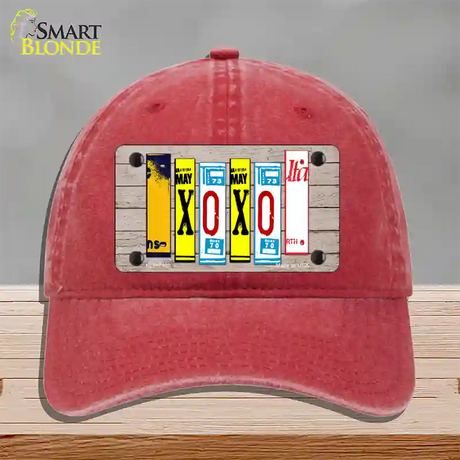 XOXO License Plate Art Novelty License Plate Hat Unconstructed Cotton / Red