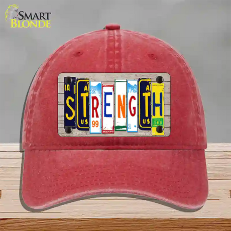 Strength Wood License Plate Art Novelty License Plate Hat Unconstructed Cotton / Red