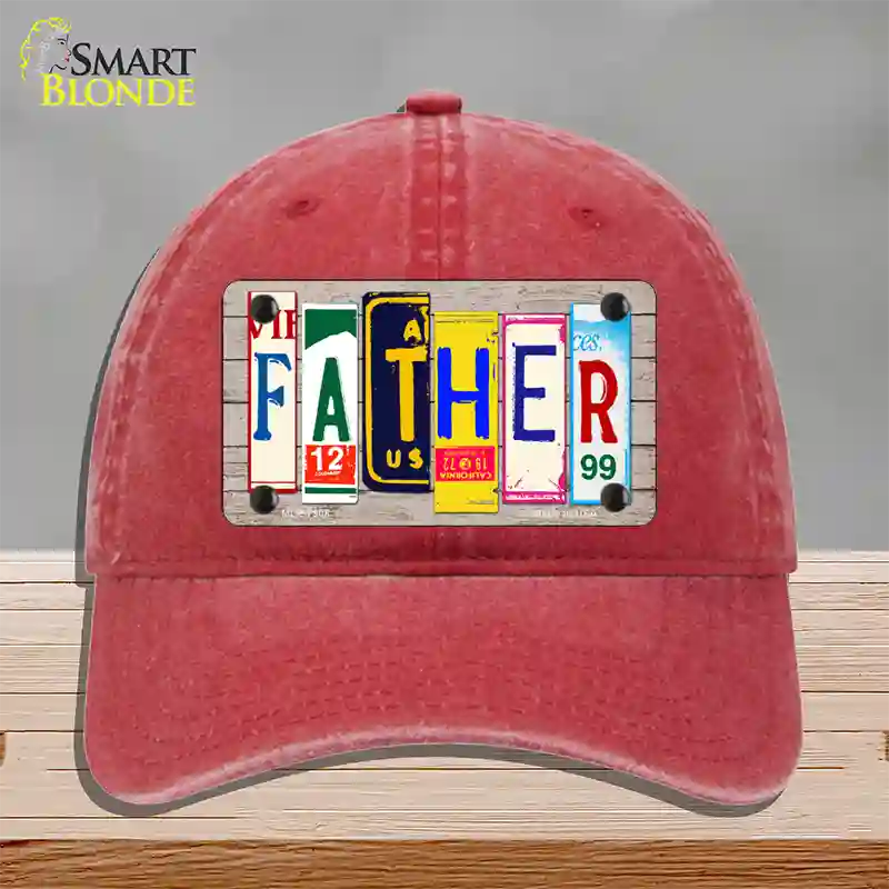 Father Wood License Plate Art Novelty License Plate Hat Unconstructed Cotton / Red