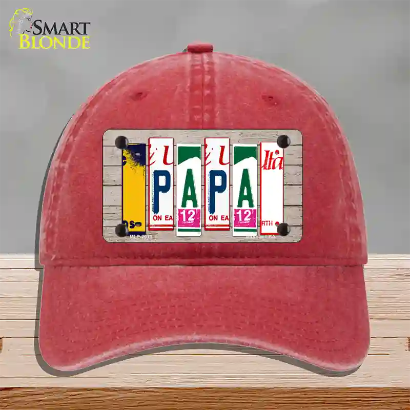 Papa Wood License Plate Art Novelty License Plate Hat Unconstructed Cotton / Red