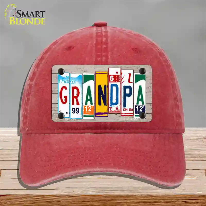 Grandpa Wood License Plate Art Novelty License Plate Hat Unconstructed Cotton / Red