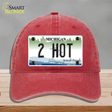 2 Hot Michigan Novelty License Plate Hat Unconstructed Cotton / Red