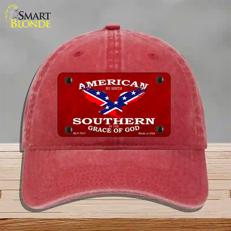 American By Birth Novelty License Plate Hat Unconstructed Cotton / Red