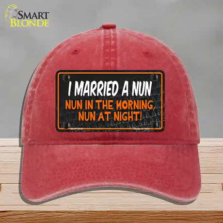 I Married A Nun Novelty License Plate Hat Unconstructed Cotton / Red