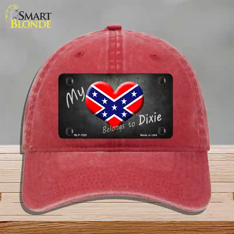 Heart Belongs To Dixie Novelty License Plate Hat Unconstructed Cotton / Red