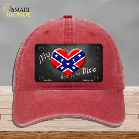 Heart Belongs To Dixie Novelty License Plate Hat Unconstructed Cotton / Red