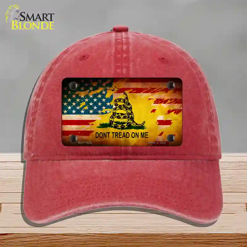 Dont Tread On Me US Flag Novelty License Plate Hat Unconstructed Cotton / Red