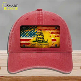 Dont Tread On Me US Flag Novelty License Plate Hat Unconstructed Cotton / Red