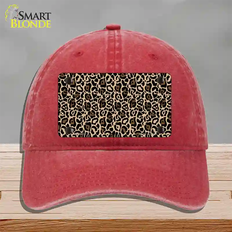 Leopard Print Novelty License Plate Hat Unconstructed Cotton / Red