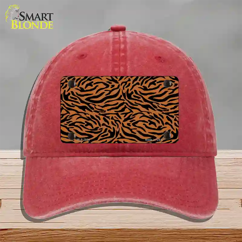 Tiger Print Novelty License Plate Hat Unconstructed Cotton / Red